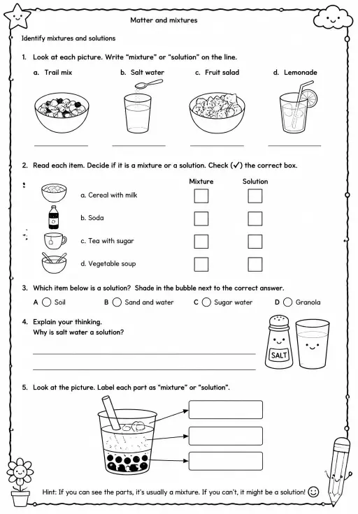Identify mixtures and solutions