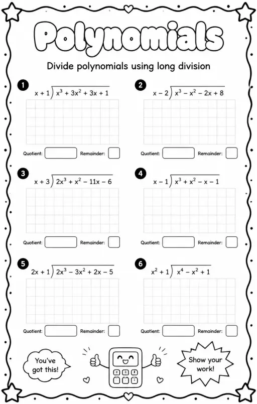 Divide polynomials using long division