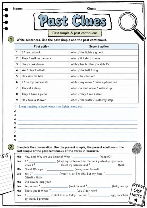 Past Clues | Grades 5-6 Grammar Worksheet
