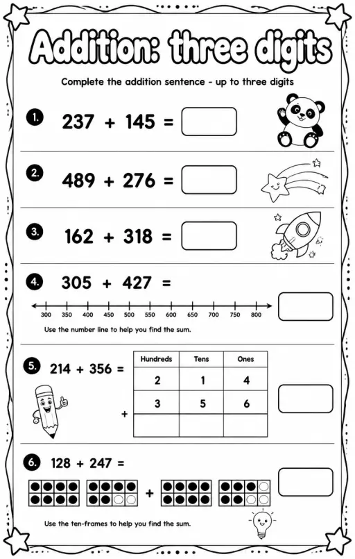 Complete the addition sentence - up to three digits