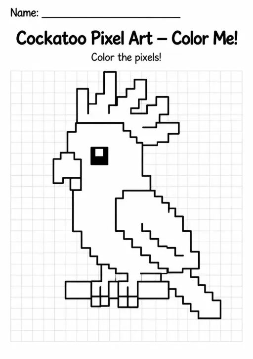 Cockatoo Pixel Art Coloring Page