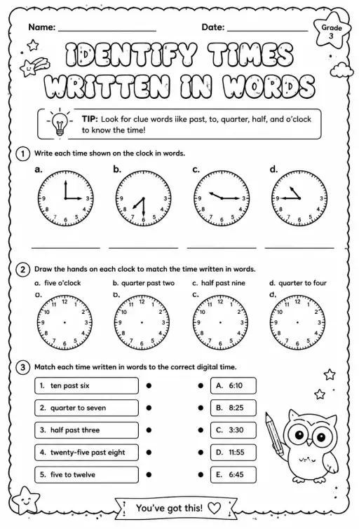 Identify times written in words