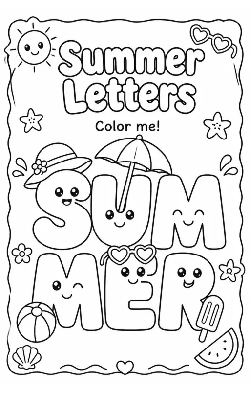 Summer Letters Coloring Page