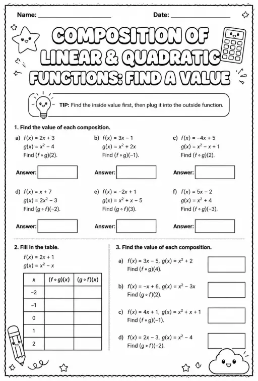 Composition of linear and quadratic functions: find a value