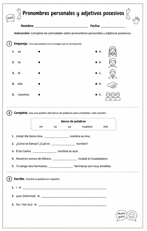 Reconocer palabras, frases o oraciones en español relacionadas con saludos e introducciones.