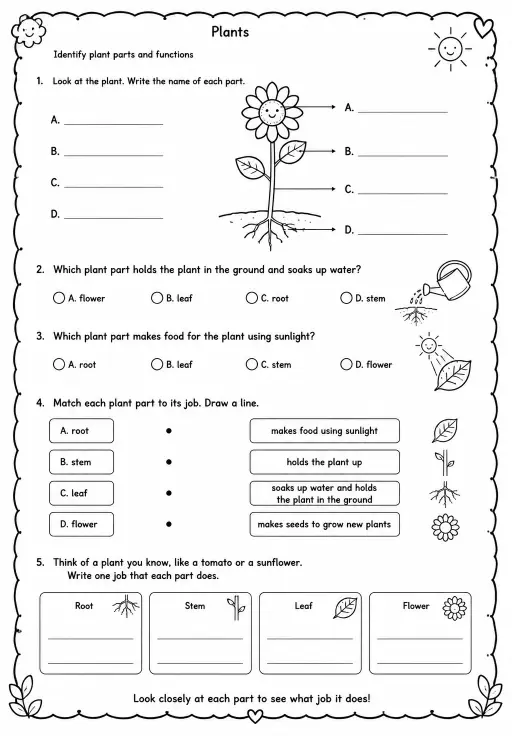 Identify plant parts and functions