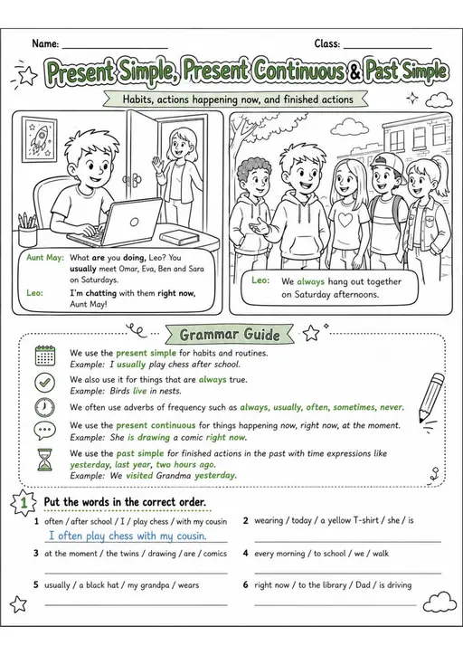 Present and Past Mixed Tenses Pack - 3 Worksheets | Grade 5