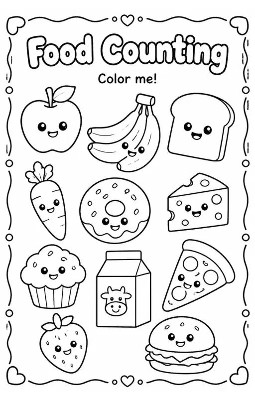 Food Counting Coloring Page
