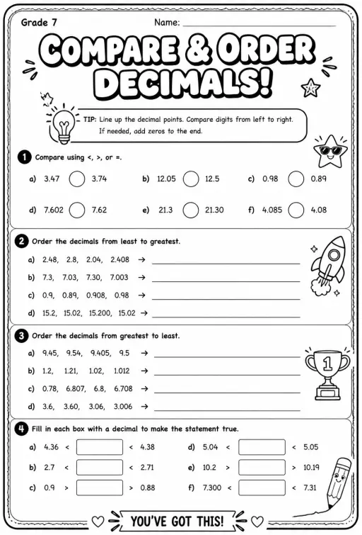 Compare and order decimals