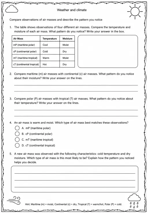 Compare observations of air masses and describe the pattern you notice