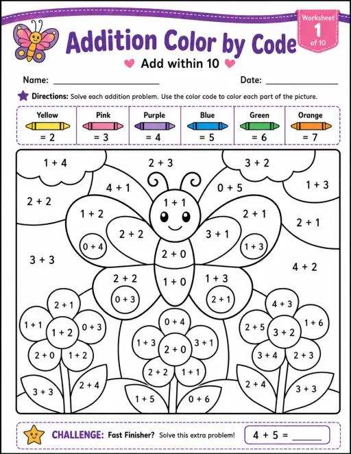Math Color By Code Grade 1 Pack