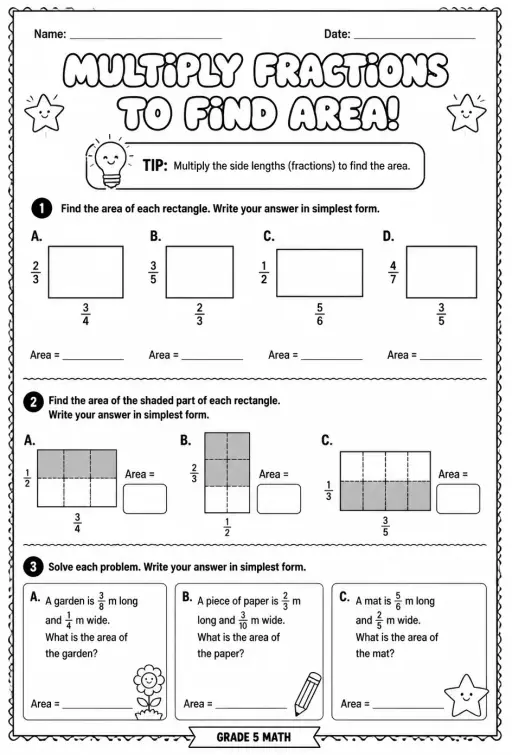 Multiply fractions to find area
