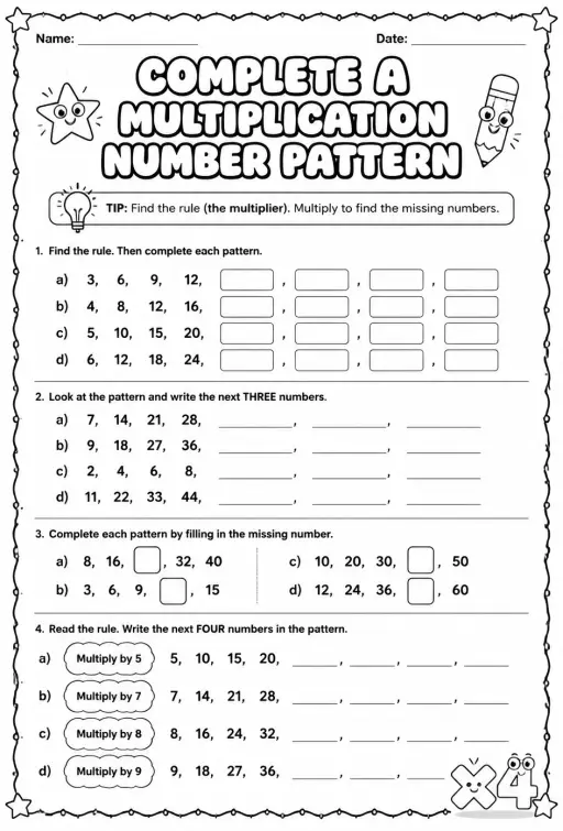 Complete a multiplication number pattern