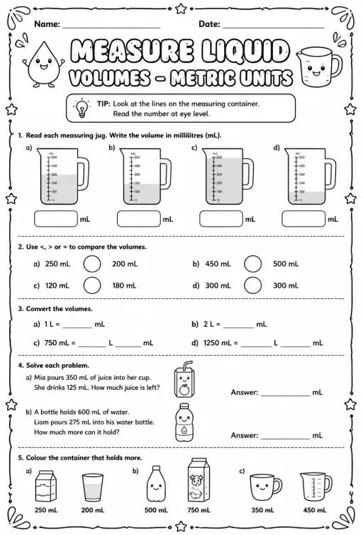 Measure liquid volumes - metric units