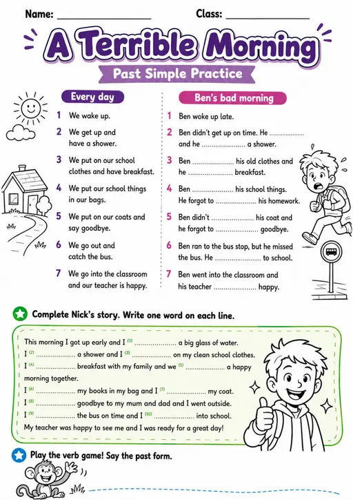Cambridge MOVERS - A Terrible Morning | Free Worksheet