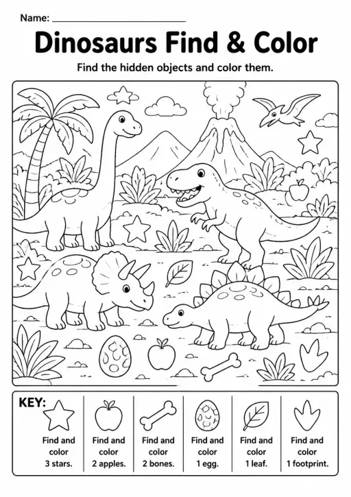 Dinosaurs Find & Color — Grade 3