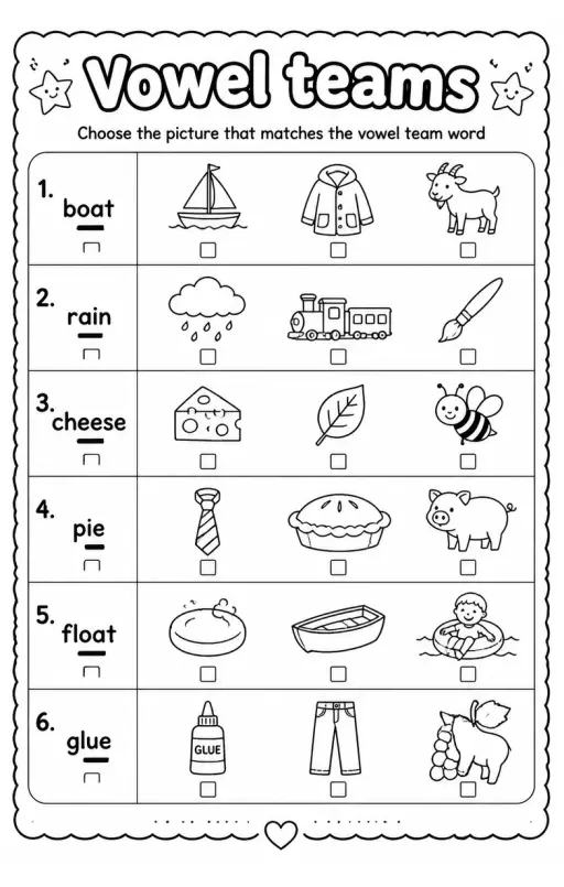 Choose the picture that matches the vowel team word