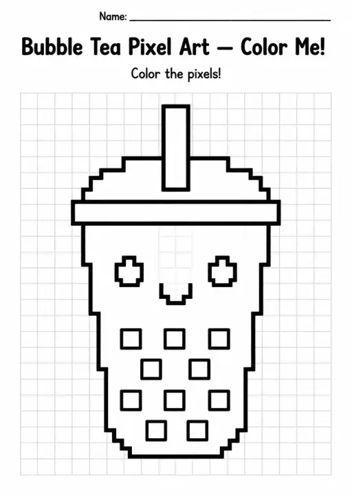 Bubble Tea Pixel Art Coloring Page