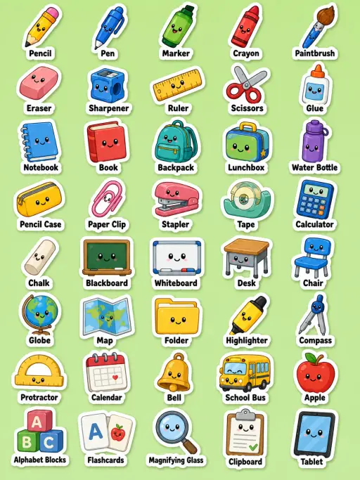 School Supplies Printable Sticker Sheet