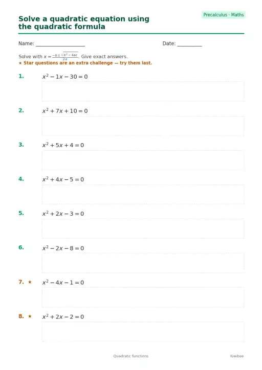 Solve a quadratic equation using the quadratic formula