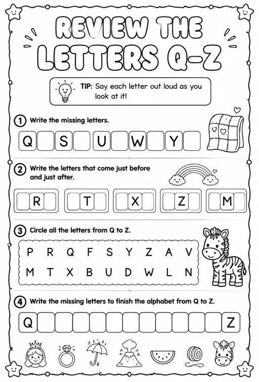 Review the letters Q–Z