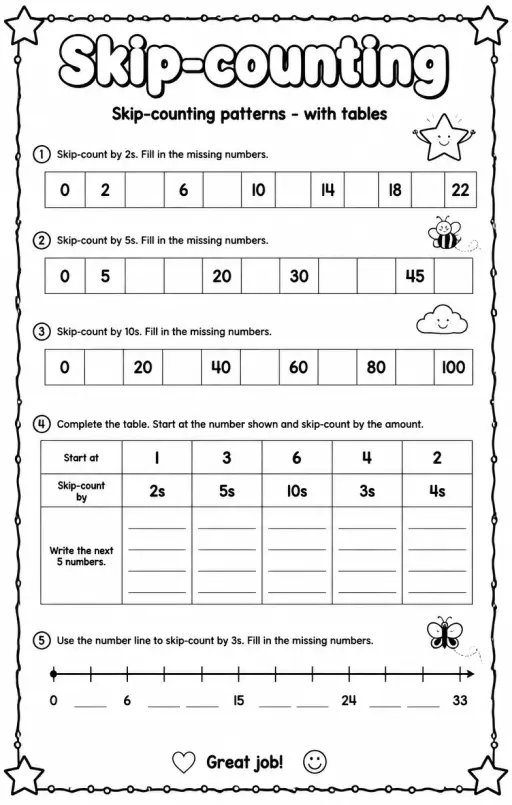 Skip-counting patterns - with tables