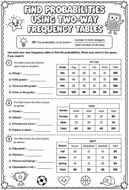 Find probabilities using two-way frequency tables