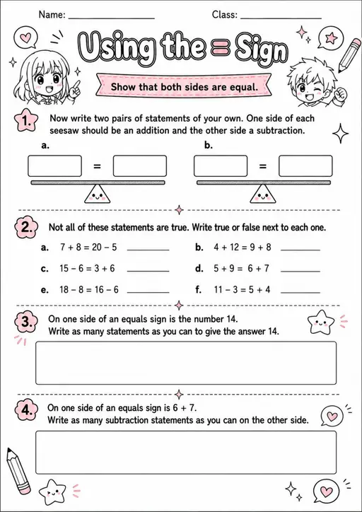 Using the = Sign - Grade 3 Math Worksheet - WKS-MAT-grade-3-XH-0073-EN