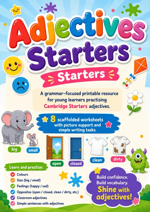 Adjectives Starters Grammar Worksheet Pack