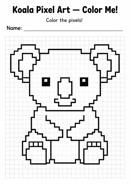Koala Pixel Art Coloring Page
