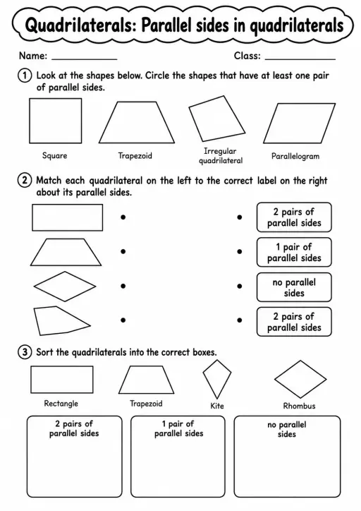 Grade 3 Quadrilaterals Math Worksheet Pack