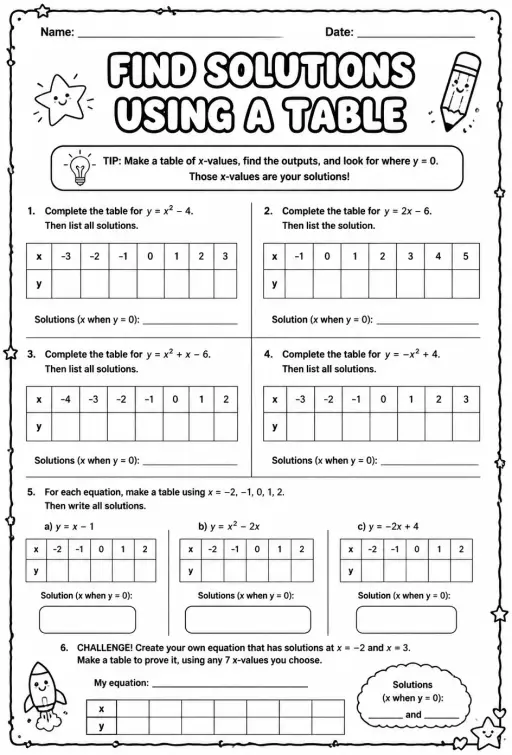 Find solutions using a table