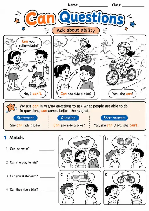 Can Questions | Grades 2-3 Grammar Worksheet