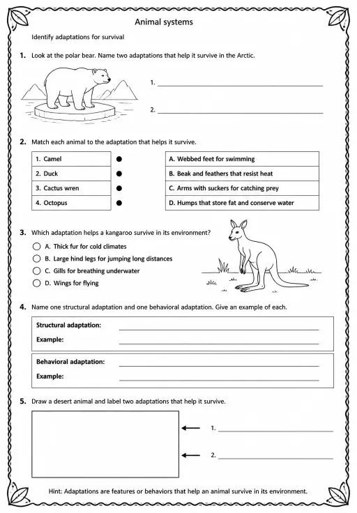 Identify adaptations for survival