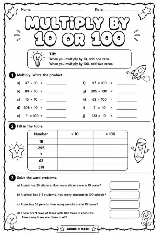 Multiply by 10 or 100