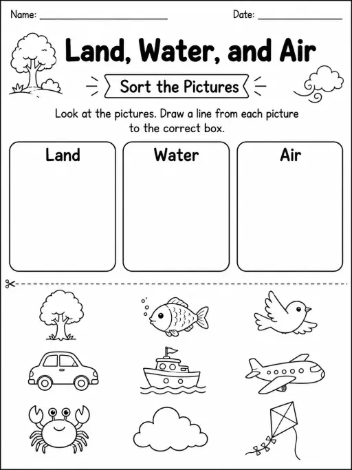 Land, Water, and Air Worksheet Pack