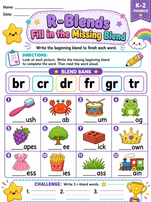 R-Blends Fill in the Missing Blend
