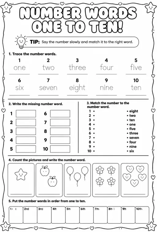 Use number words: one to ten