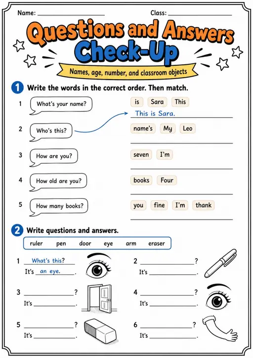 Question Words and A or An Review | Grade 1 Grammar Worksheet