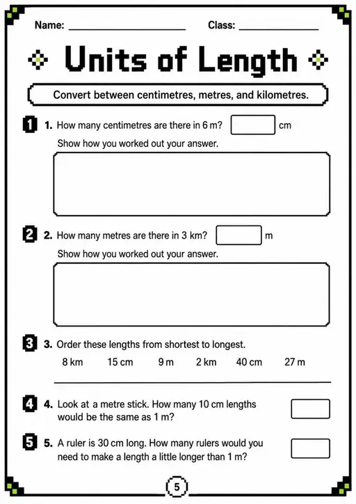 Units of Length - Grade 3 Math Worksheet - grade 3 Printable independent practice