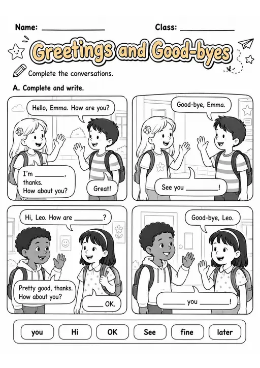 Greetings and Goodbyes | Grade 2 English Language Arts Worksheet
