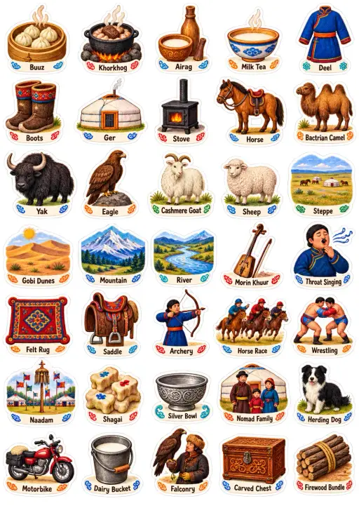 Countries Mongolia to New Zealand Vocabulary Sticker Pack