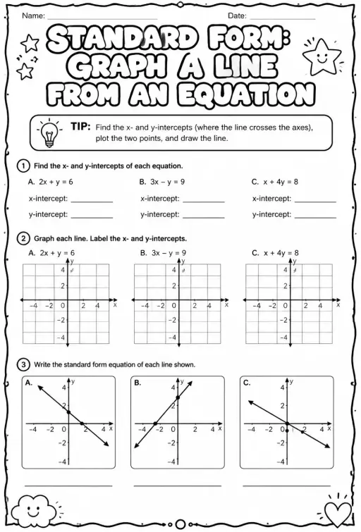 Standard form: graph a line from an equation