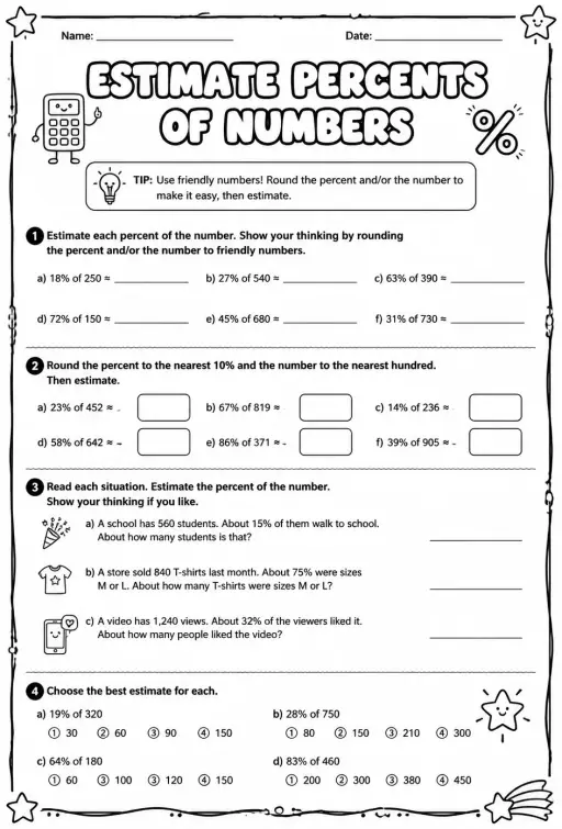 Estimate percents of numbers