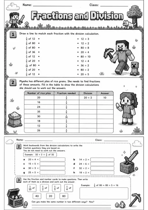 Fractions and Division - Grade 3 Math Worksheet - WKS-MAT-grade-3-XH-0053-EN