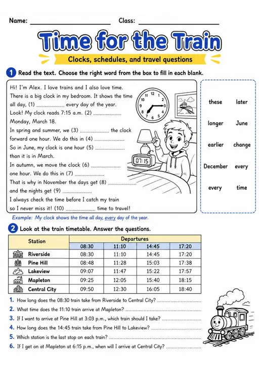 Cambridge Flyers - Time for the Train | Free Worksheet