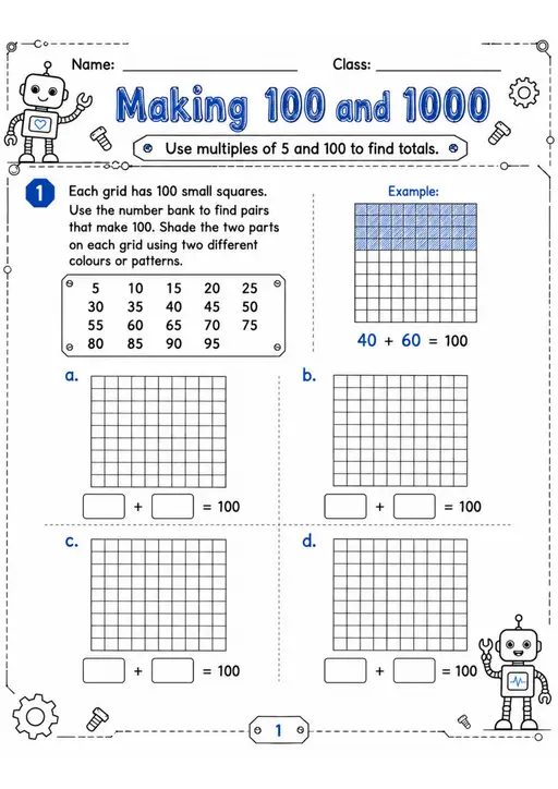 Making 100 and 1000 - Grade 3 Math Worksheet