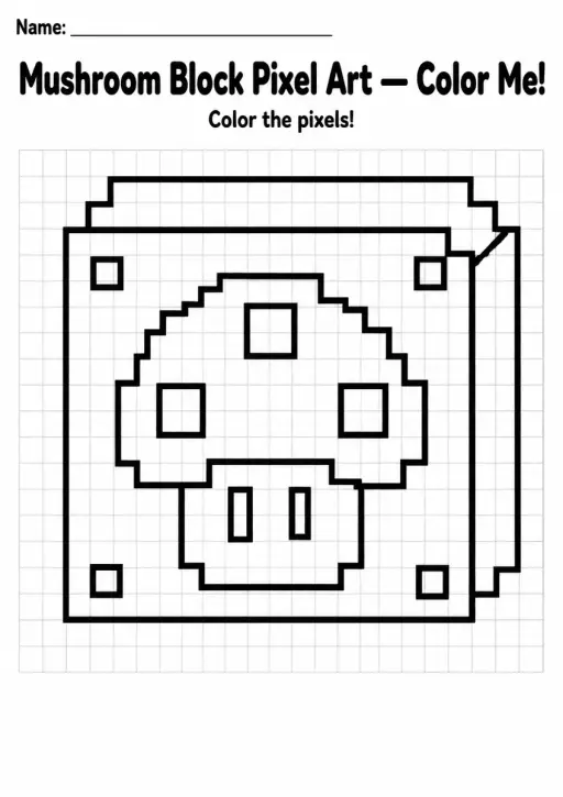 Mushroom Block Pixel Art Coloring Page