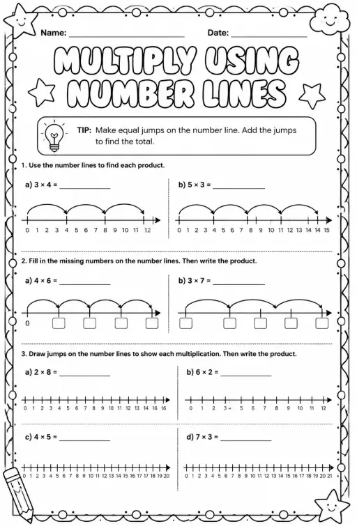 Multiply using number lines