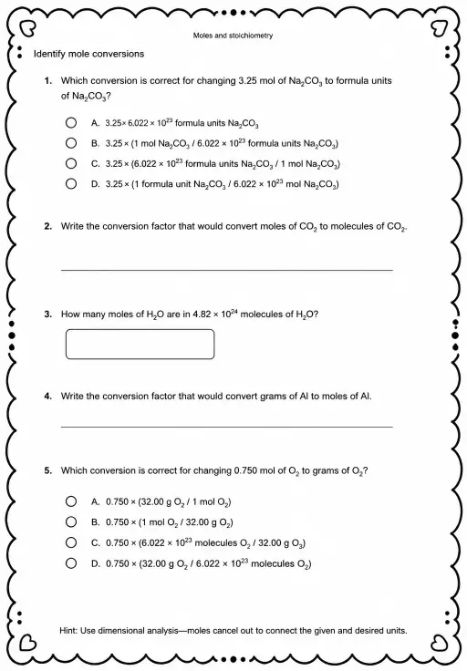 Identify mole conversions